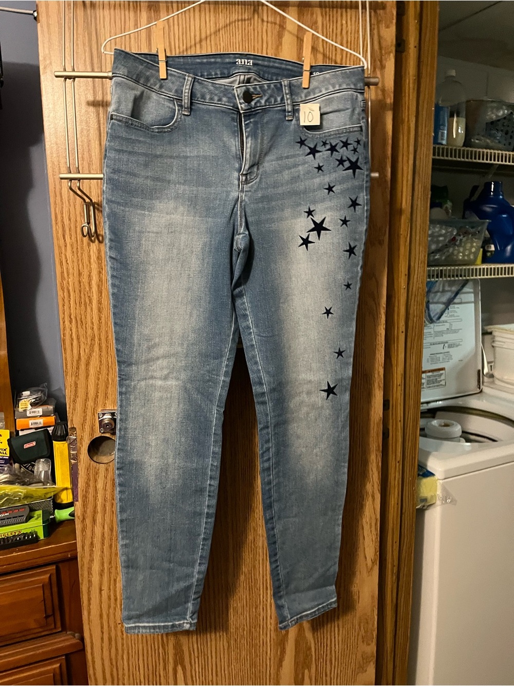 a.n.a Light Blue Skinny Jeans with Black Star Print